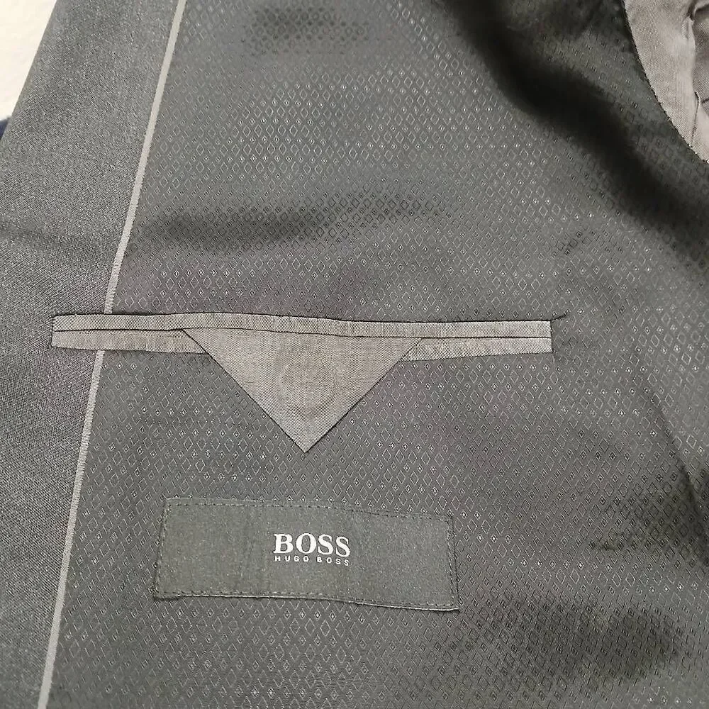 Hugo boss mens 42L blazer jacket super 100 virgin wool dark green